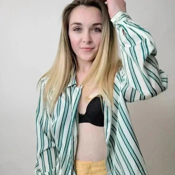 Vintage 70's Pykettes Striped Silky Button Down Top - M - Picture 7 of 11